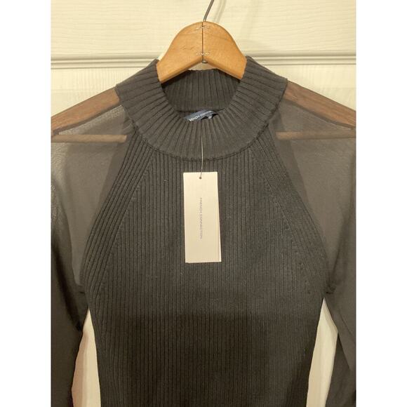 French Connection Melody Fabric Mix Black Mock High Neck Long Sleeve Top, S - Picture 5 of 7